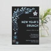 Invitation Blue Winter Floral Nouvel An Brunch (Debout devant)