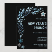 Invitation Blue Winter Floral Nouvel An Brunch (Devant / Derrière)