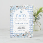 Invitation Blue Winter Flowers Baby Shower Snowflakes (Debout devant)