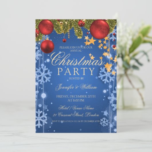 Invitation Blue Winter Glam Noël Fête (Debout devant)