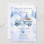 Invitation Blue Winter Mountain Baby shower forestier (Devant)