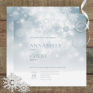 Invitation Blue Winter Neige moderne Carré Mariage