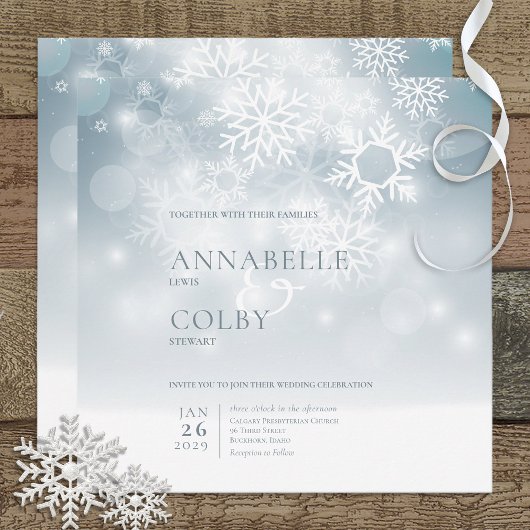 Invitation Blue Winter Neige moderne Carré Mariage
