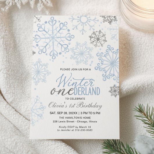 Invitation Blue Winter Onederland 1st Birthday Snowflake