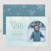 Invitation Blue Winter ONEderland Arch Photo First Birthday (Devant / Derrière)