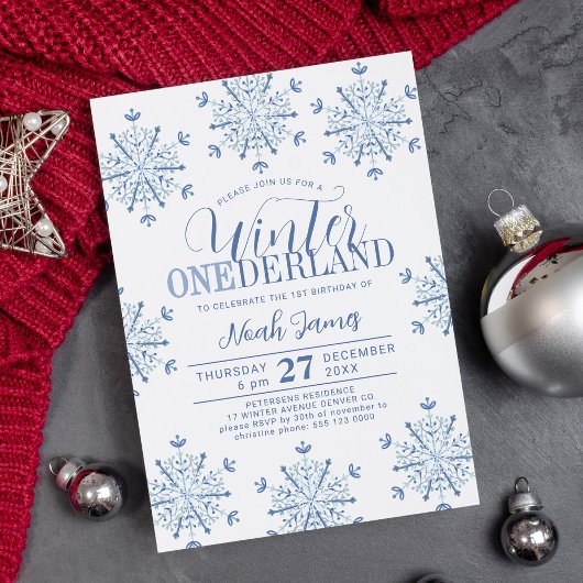 Invitation Blue Winter Onederland boy 1st birthday party