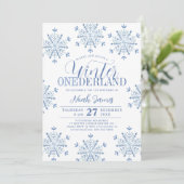 Invitation Blue Winter Onederland boy 1st birthday party (Debout devant)