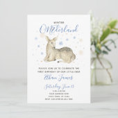 Invitation Blue Winter ONEderland Cerf 1er anniversaire du bé (Debout devant)