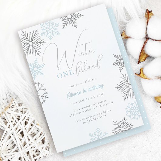 Invitation Blue Winter Onederland Parties scintillant d'argen