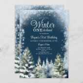 Invitation Blue Winter Onederland Silver Snowflakes Anniversa (Devant / Derrière)