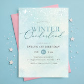 Invitation Blue Winter Onederland Snowflake First Birthday