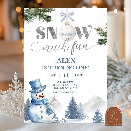 Invitation Blue Winter Snow Much Fun To Be One Birthday