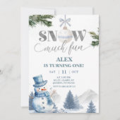 Invitation Blue Winter Snow Much Fun To Be One Birthday (Devant)