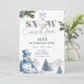 Invitation Blue Winter Snow Much Fun To Be One Birthday (Debout devant)