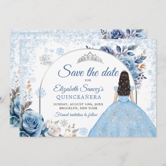 Invitation Blue Winter Snowflake Mis Quince Enregistrer La Da (Devant / Derrière)