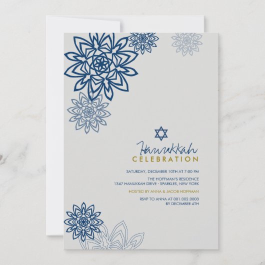 Invitation Blue Winter Snowflakes Hanoukka Celebration Party (Devant)
