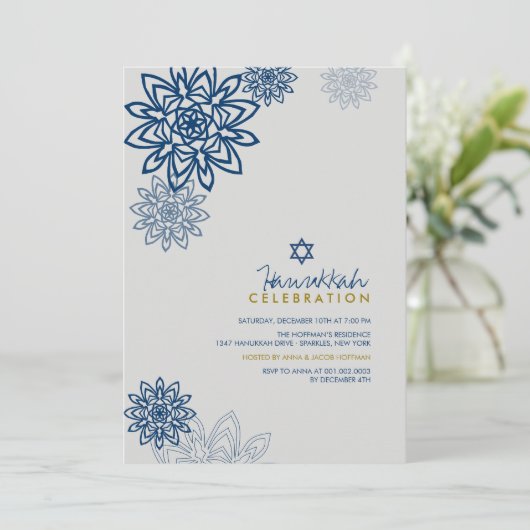 Invitation Blue Winter Snowflakes Hanoukka Celebration Party (Debout devant)