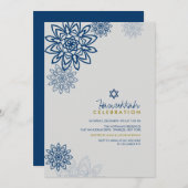 Invitation Blue Winter Snowflakes Hanoukka Celebration Party (Devant / Derrière)