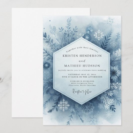 Invitation Blue Winter Wedding (Devant / Derrière)