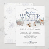 Invitation Blue Winter Wonderland Anniversaire, garçon 2e ann (Devant / Derrière)