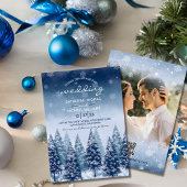 Invitation Blue Winter Wonderland Pine Noël Mariage
