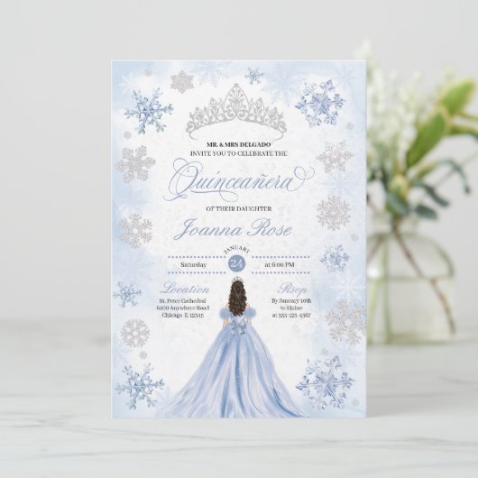 Invitation Blue Winter Wonderland Snowflake Quinceanera (Debout devant)