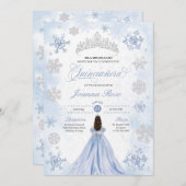 Invitation Blue Winter Wonderland Snowflake Quinceanera (Devant / Derrière)