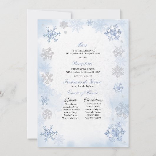 Invitation Blue Winter Wonderland Snowflake Quinceanera (Dos)