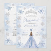Invitation Blue Winter Wonderland Snowflake Quinceanera (Devant / Derrière)