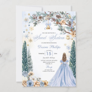 Invitation Blue Winter Wonderland Snowflake Sweet sixteen