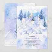 Invitation Blue Winter Woodland Arctic Animals Baby Sprinkle (Devant / Derrière)