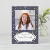 Invitation Blue With Gold Dots Célébration de la vie Memorial (Debout devant)