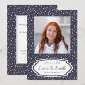 Invitation Blue With Gold Dots Célébration de la vie Memorial (Devant / Derrière)