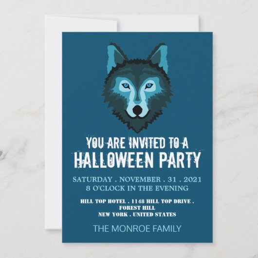 Invitation Blue Wolf, fête d'Halloween (Devant)