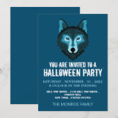 Invitation Blue Wolf, fête d'Halloween (Devant / Derrière)