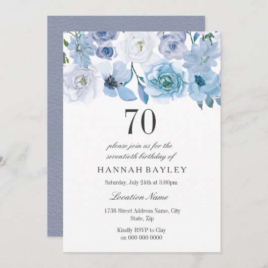 Invitation Blue Wonderland Grey Flower 70e anniversaire Invit (Devant / Derrière)