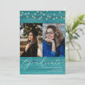 Invitation Blue Wood 2 Photo Handwritin Typographie Graduatio (Debout devant)