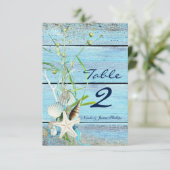 Invitation Blue Wood Beach Mariage tropical Numéro de la cart (Debout devant)