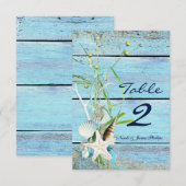 Invitation Blue Wood Beach Mariage tropical Numéro de la cart (Devant / Derrière)