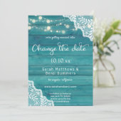 Invitation Blue Wood Lace & Guirlande Lumineuse Change la Dat (Debout devant)