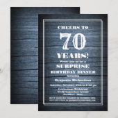 Invitation Blue Wood Surprise Dîner d'anniversaire 70e (Devant / Derrière)
