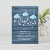Invitation Blue Wood Twinkle Twinkle Oh Baby Baby shower (Debout devant)