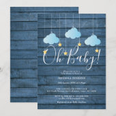 Invitation Blue Wood Twinkle Twinkle Oh Baby Baby shower (Devant / Derrière)