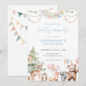 Invitation Blue Woodland Party Animaux Anniversaire Invitatio (Devant / Derrière)