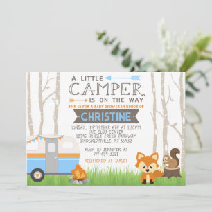 Invitation Blue Woodland RV Camper Forest Animaux Baby shower