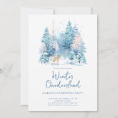 Invitation Blue Woodland Winter Onederland 1ère fête d'annive (Devant)
