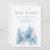 Invitation Blue Woodland Winter Wonderland 1ère fête d'annive (Devant)