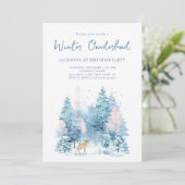 Invitation Blue Woodland Winter Wonderland 1ère fête d'annive (Debout devant)