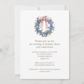 Invitation Blue Wreath Bow Elegant Christmas Holiday Party (Devant)