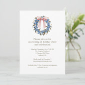 Invitation Blue Wreath Bow Elegant Christmas Holiday Party (Debout devant)